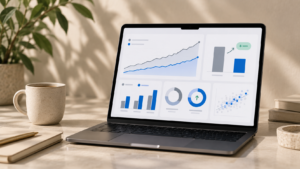 Laptop mit Dashboard Grafiken